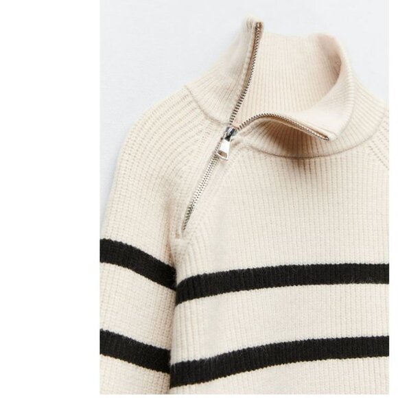 Zara Zippered Striped Knit Sweater size L - Picture 14 of 16